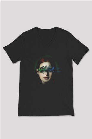 Unisex Sightless Baskılı Siyah V Yaka Tişört