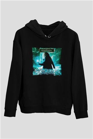 Unisex Sihirbazın Çırağı (The Sorcerers Apprentice) Baskılı Siyah Kapüşonlu Sweatshirt