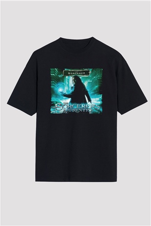 Unisex Sihirbazın Çırağı (The Sorcerers Apprentice) Baskılı Siyah Oversize Tshirt