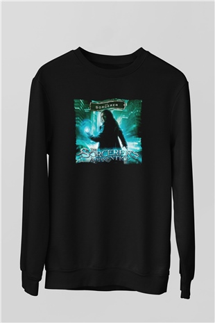Unisex Sihirbazın Çırağı (The Sorcerers Apprentice) Baskılı Siyah Sweatshirt