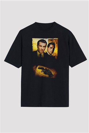 Unisex Sıkı Dostlar (Goodfellas) Baskılı Siyah Oversize Tişört