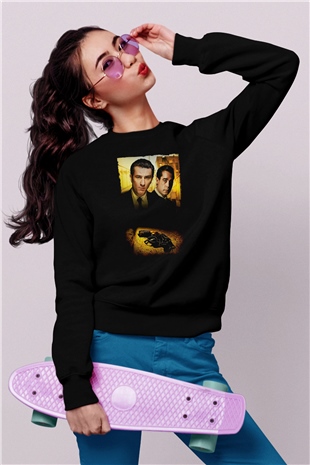 Unisex Sıkı Dostlar (Goodfellas) Baskılı Siyah Sweatshirt