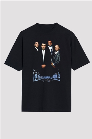 Unisex Sıkı Dostlar (Goodfellas) Baskılı Siyah Oversize Tshirt