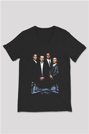 Unisex Sıkı Dostlar (Goodfellas) Baskılı Siyah V Yaka Tshirt