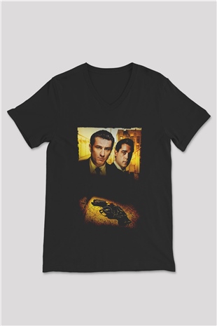 Unisex Sıkı Dostlar (Goodfellas) Baskılı Siyah V Yaka Tişört