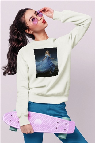 Unisex Sindirella - Cinderella Baskılı Beyaz Sweatshirt