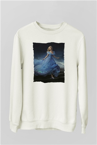 Unisex Sindirella - Cinderella Baskılı Beyaz Sweatshirt