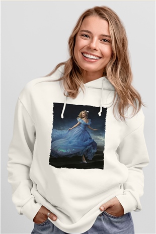 Unisex Sindirella - Cinderella Baskılı Beyaz Kapüşonlu Sweatshirt