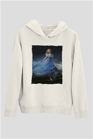Unisex Sindirella - Cinderella Baskılı Beyaz Kapüşonlu Sweatshirt