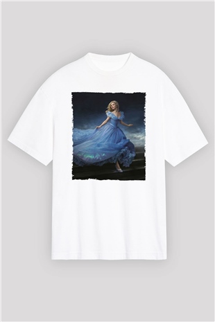 Unisex Sindirella - Cinderella Baskılı Beyaz Oversize Tişört