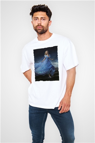 Unisex Sindirella - Cinderella Baskılı Beyaz Oversize Tişört