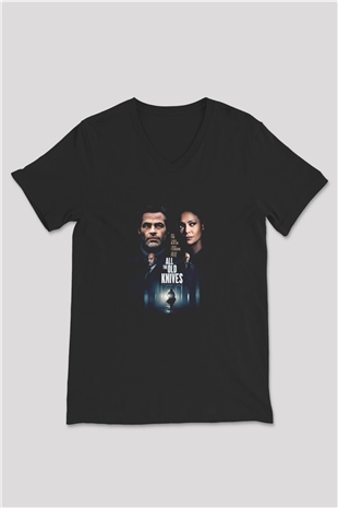 Unisex Sırtımdaki Bıçaklar (All the Old Knives) Baskılı Siyah V Yaka T-shirt