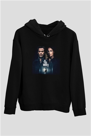 Unisex Sırtımdaki Bıçaklar (All the Old Knives) Baskılı Siyah Kapüşonlu Sweatshirt
