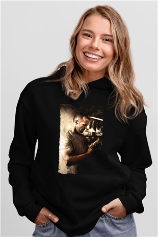 Unisex Sivil Cephe (Homefront) Baskılı Siyah Kapüşonlu Sweatshirt