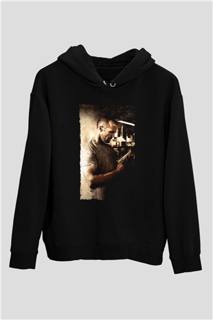 Unisex Sivil Cephe (Homefront) Baskılı Siyah Kapüşonlu Sweatshirt