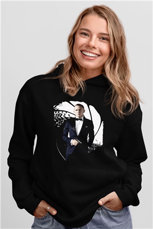 Unisex Skyfall Baskılı Siyah Kapüşonlu Sweatshirt