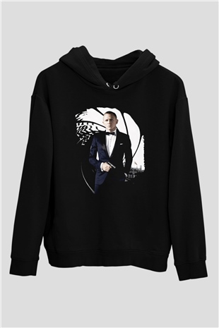 Unisex Skyfall Baskılı Siyah Kapüşonlu Sweatshirt