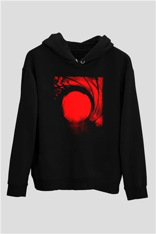 Unisex Skyfall Baskılı Siyah Kapüşonlu Sweatshirt