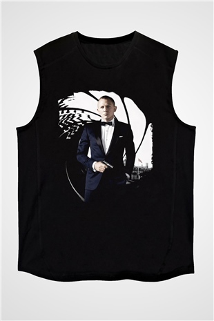 Unisex Skyfall Baskılı Siyah Kolsuz Tişört