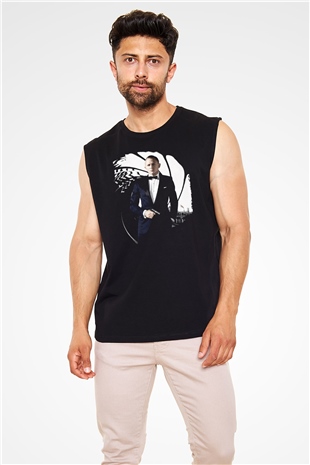 Unisex Skyfall Baskılı Siyah Kolsuz Tişört