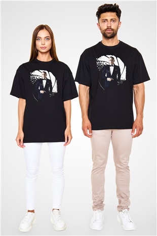 Unisex Skyfall Baskılı Siyah Oversize Tişört