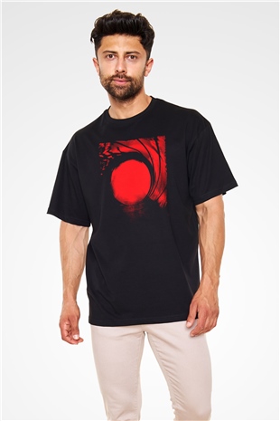 Unisex Skyfall Baskılı Siyah Oversize T-shirt