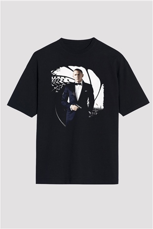 Unisex Skyfall Baskılı Siyah Oversize Tişört