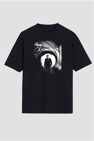 Unisex Skyfall Baskılı Siyah Oversize Tshirt