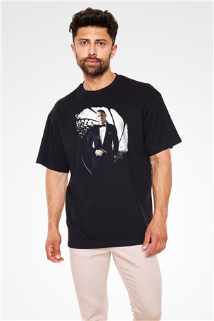 Unisex Skyfall Baskılı Siyah Oversize Tişört
