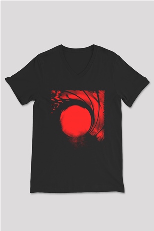 Unisex Skyfall Baskılı Siyah V Yaka T-shirt
