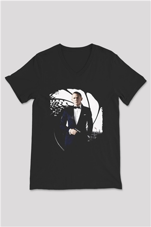Unisex Skyfall Baskılı Siyah V Yaka Tişört