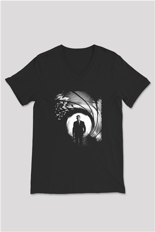 Unisex Skyfall Baskılı Siyah V Yaka Tshirt