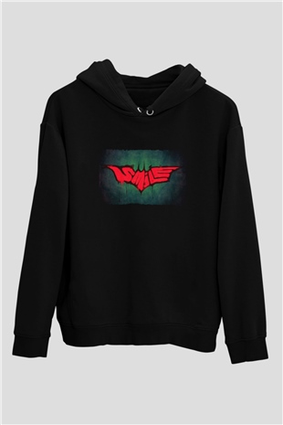 Unisex Smile Baskılı Siyah Kapüşonlu Sweatshirt