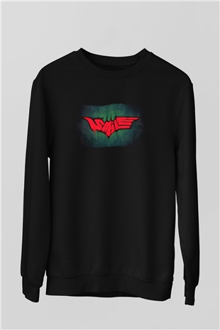 Unisex Smile Baskılı Siyah Sweatshirt