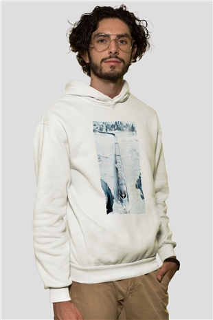 Unisex Snowpiercer Baskılı Beyaz Kapüşonlu Sweatshirt