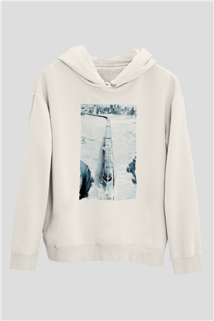Unisex Snowpiercer Baskılı Beyaz Kapüşonlu Sweatshirt