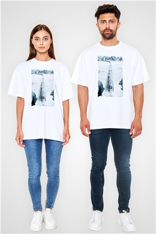 Unisex Snowpiercer Baskılı Beyaz Oversize Tişört