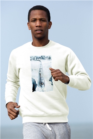 Unisex Snowpiercer Baskılı Beyaz Sweatshirt