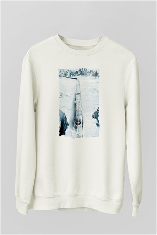 Unisex Snowpiercer Baskılı Beyaz Sweatshirt