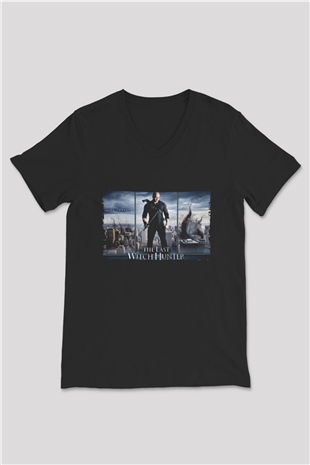 Unisex Son Cadı Avcısı (The Last Witch Hunter) Baskılı Siyah V Yaka Tshirt