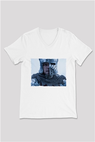 Unisex Son Düello (The Last Duel) Baskılı Beyaz V Yaka T-shirt