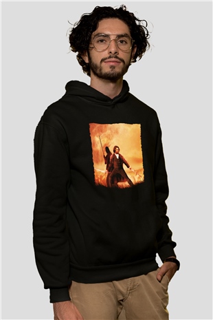 Unisex Son Samuray (The Last Samurai) Baskılı Siyah Kapüşonlu Sweatshirt
