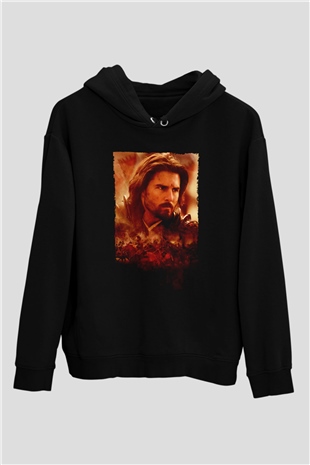 Unisex Son Samuray (The Last Samurai) Baskılı Siyah Kapüşonlu Sweatshirt