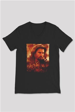 Unisex Son Samuray (The Last Samurai) Baskılı Siyah V Yaka T-shirt