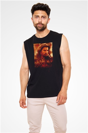 Unisex Son Samuray (The Last Samurai) Baskılı Siyah Kolsuz T-shirt