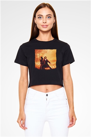 Unisex Son Samuray (The Last Samurai) Baskılı Siyah Crop Top Tshirt