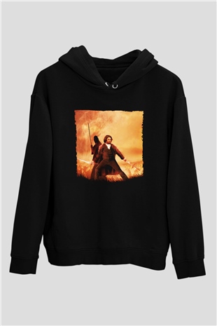 Unisex Son Samuray (The Last Samurai) Baskılı Siyah Kapüşonlu Sweatshirt