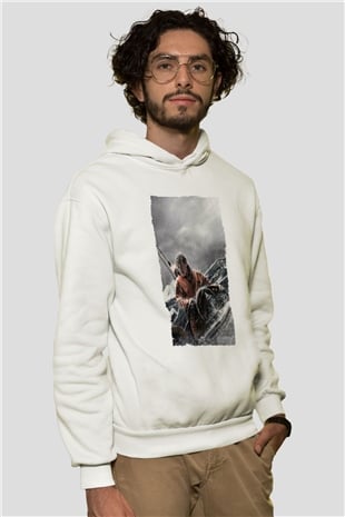 Unisex Sona Doğru - All Is Lost Baskılı Beyaz Kapüşonlu Sweatshirt