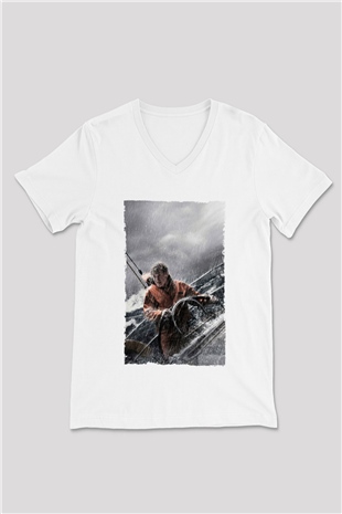 Unisex Sona Doğru - All Is Lost Baskılı Beyaz V Yaka Tişört