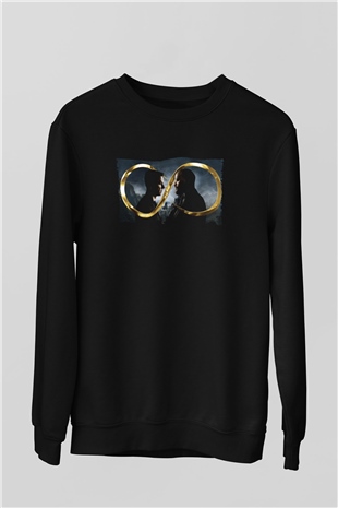 Unisex Sonsuz (Infinite) Baskılı Siyah Sweatshirt